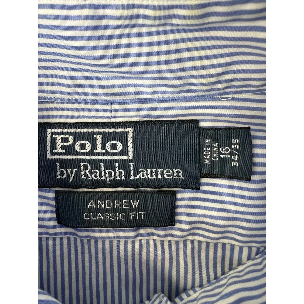 Polo Ralph Lauren Shirt Mens 16 34/35 No Pony Andrew Classic‎ Stripe White Blue